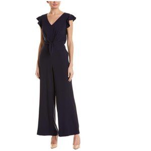 Neiman Marcus Julia Jordan Navy Blue Flutter Sleeve Front Knot Romper Jumpsuit